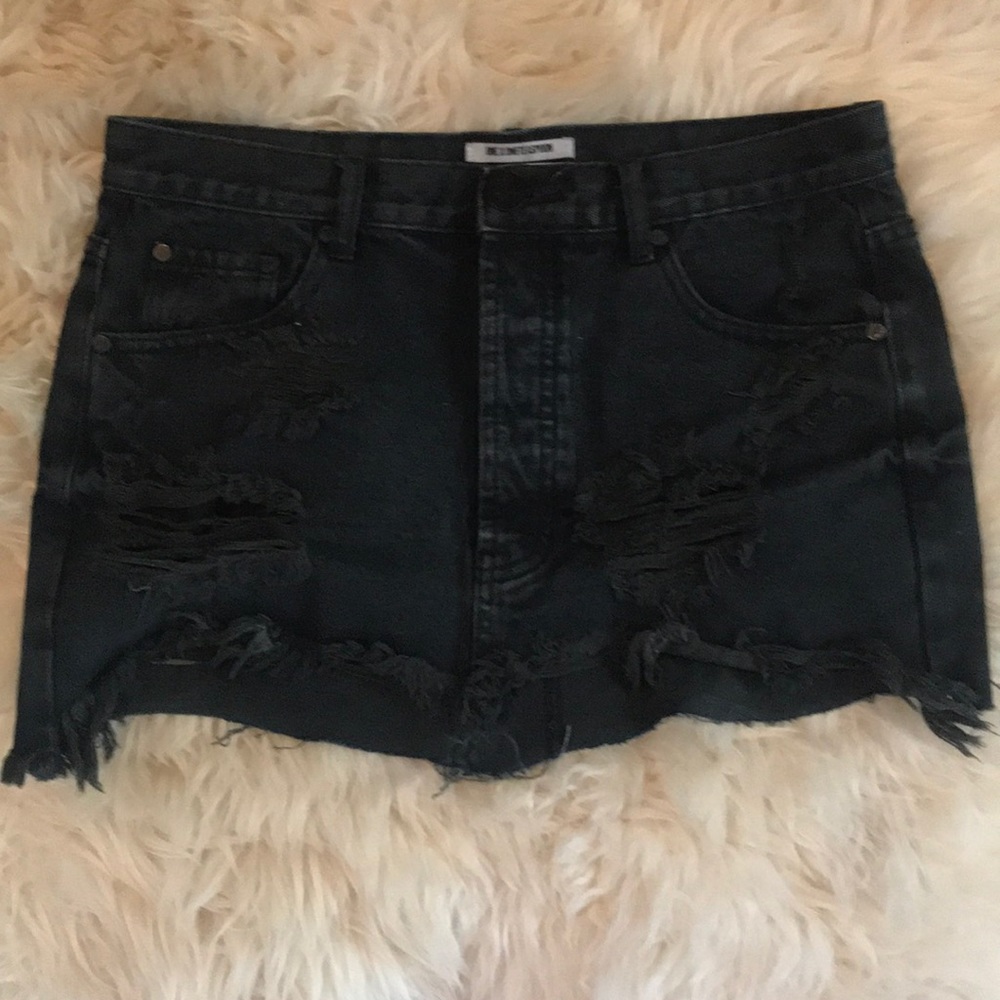 One Teaspoon Black Jean Mini Skirt